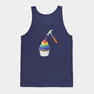 Rainbow icing cupcake with a nail in it about to get hammered Tank Top